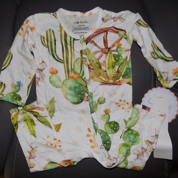 POSH PEANUT CACTUS WOODEN WHEEL LONG SLEEVE ROMPER - Picture 1 of 3